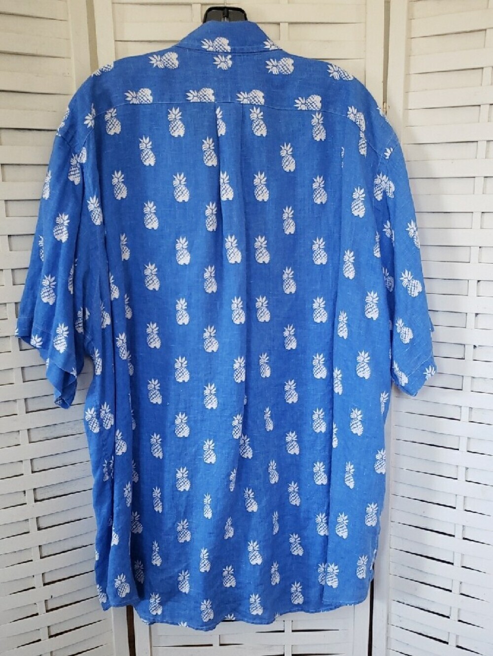 Ralph Lauren 100% Linen Blue Pineapple Print Short-Sleeve Shirt Size 2XB - Picture 4 of 5